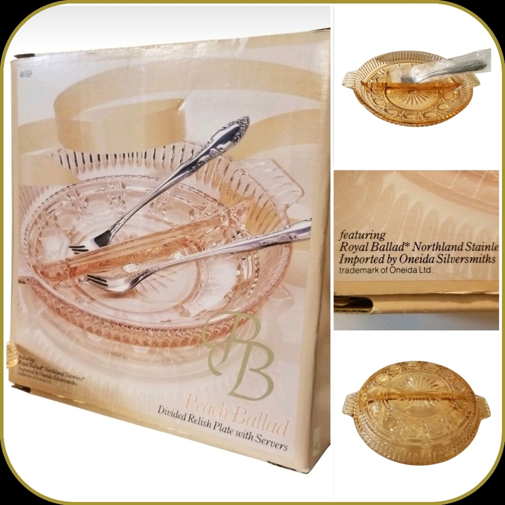 Oneida Peach Ballad Divided Relish Plate with Servers~NIB